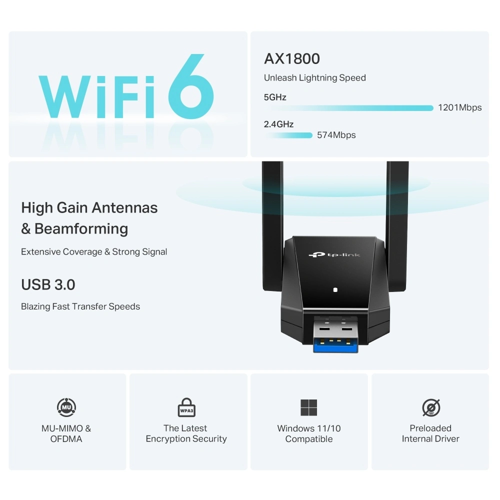 Adaptador USB Wi-Fi 6 Dual Band AX1800 TP-Link